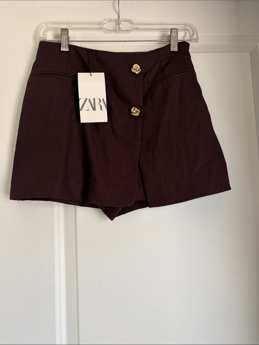 ZARA Women's Dark Burgundy Double-Button Skort